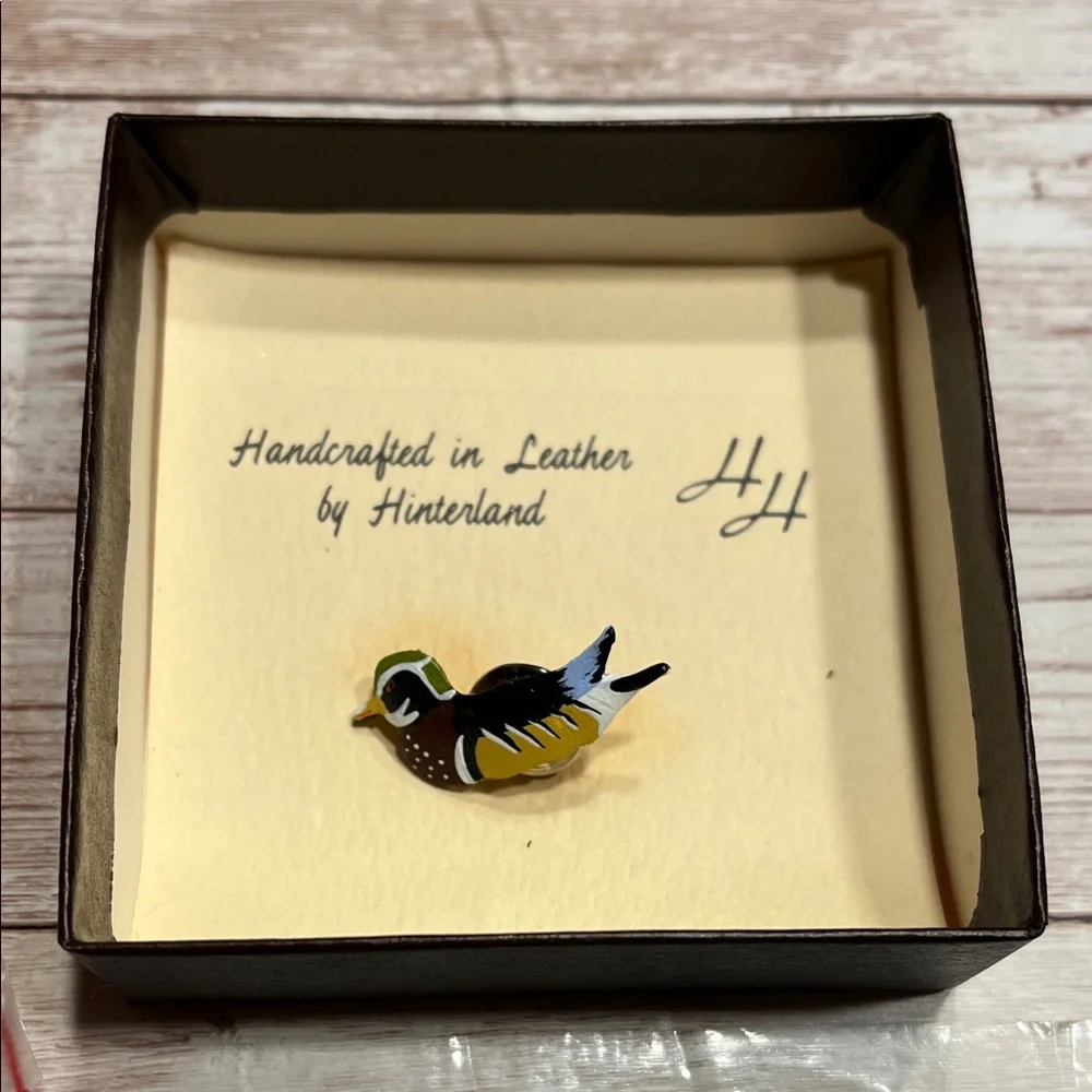 Vintage Handcrafted Leather Mallard Duck Lapel Tack Tie Pin - Multicolor